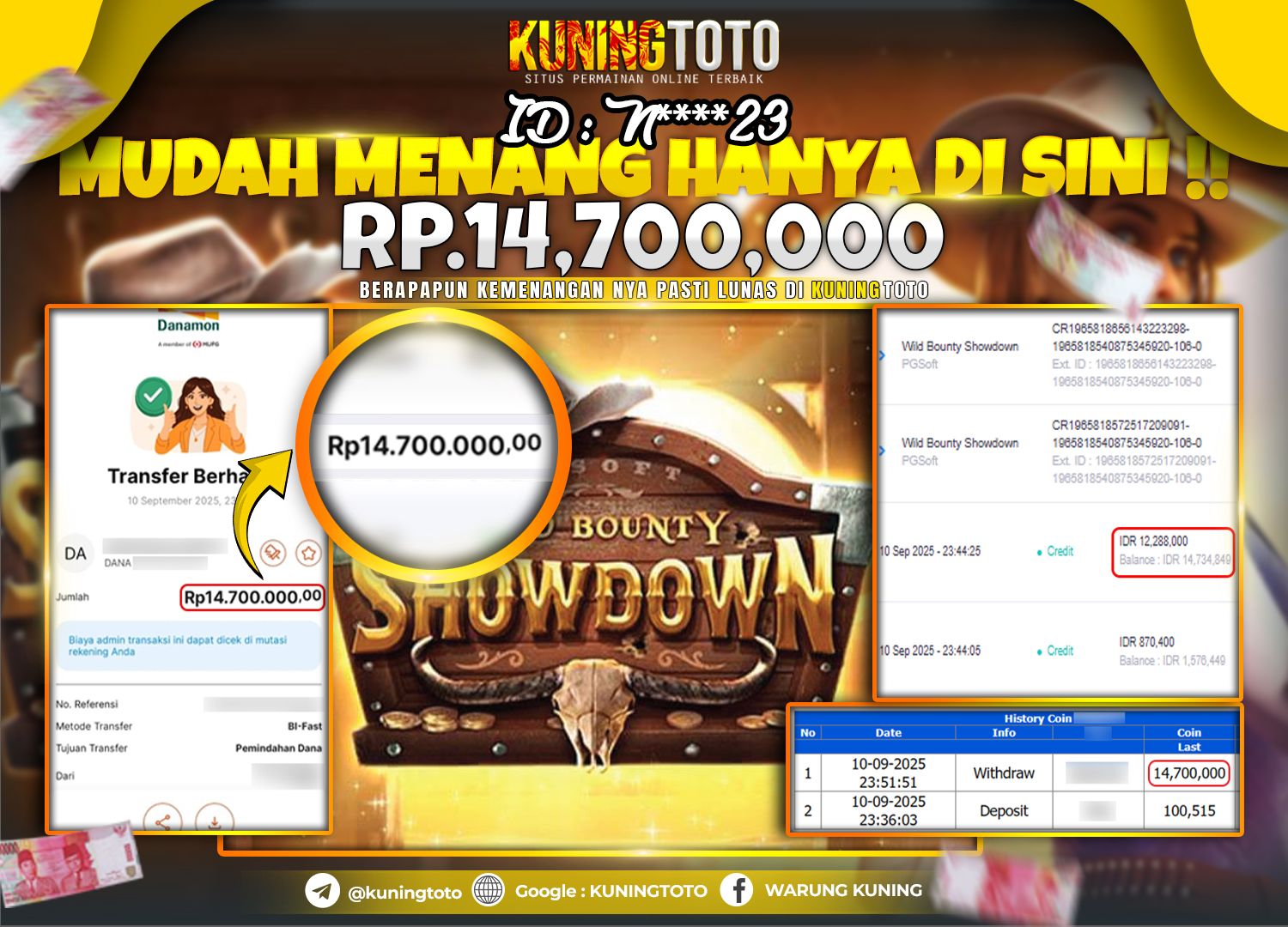 Bukti Kemenangan Slot KuningToto 10 September 2025 Slot Wild Bounty Showdown