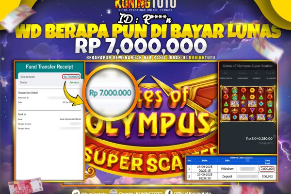 Bukti Kemenangan Slot KuningToto 23 September 2025 Slot Gates Of Olympus Super Scatter