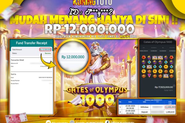Bukti Kemenangan Slot KuningToto 15 September 2025 Gates Of Olympus 1000 Bukti Kemenangan Slot KuningToto 15 September 2025 Gates Of Olympus 1000