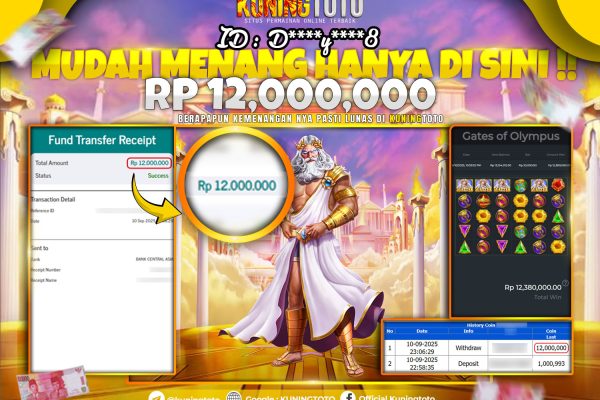 Bukti Kemenangan Slot KuningToto 10 September 2025 Slot Gates Of Olympus