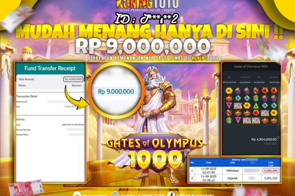 Bukti Kemenangan Slot KuningToto 11 September 2025 Slot Gates Of Olympus 1000