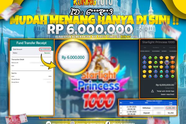 Bukti Kemenangan Slot KuningToto 11 September 2025 Slot Starlight Princess 1000