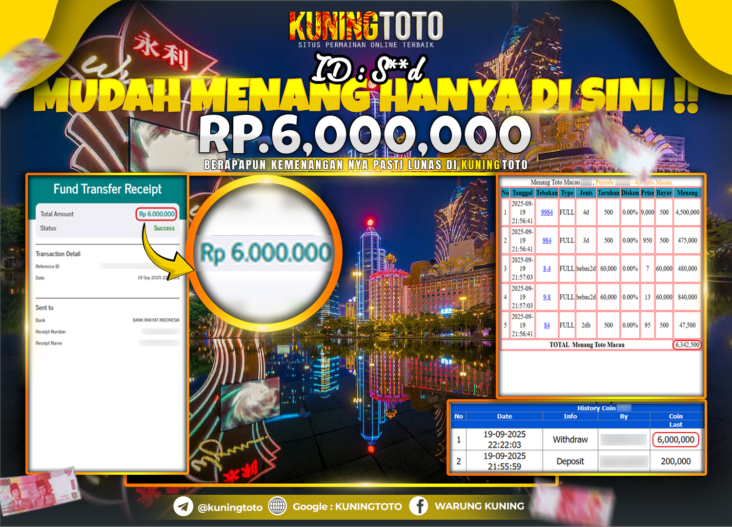 Bukti Kemenangan Togel KuningToto 19 September 2025 Pasaran Toto Macau 4D