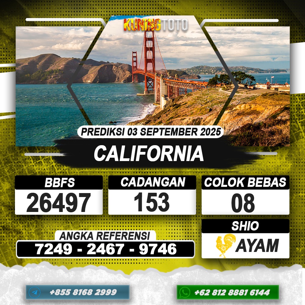 PREDIKSI CALIFORNIA 03 SEPTEMBER 2025 | PREDIKSI TOGEL KUNINGTOTO