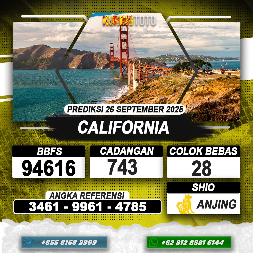 PREDIKSI CALIFORNIA 26 SEPTEMBER 2025 | PREDIKSI TOGEL KUNINGTOTO