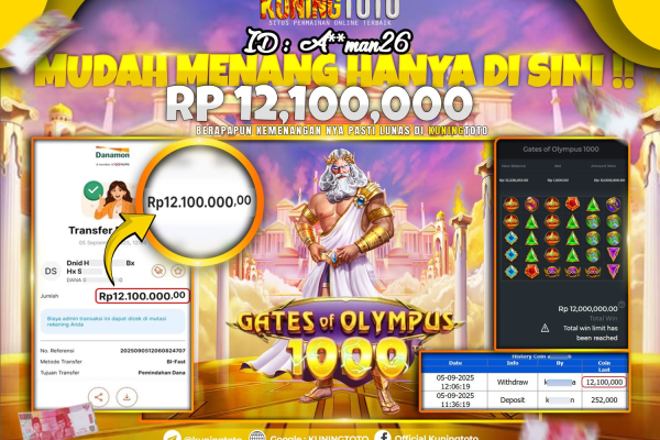 Bukti Kemenangan Slot KuningToto 05 September 2025 Slot Gates of Olympus 1000