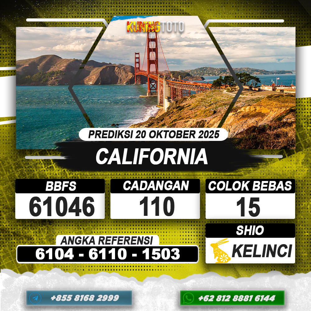 PREDIKSI CALIFORNIA 20 OKTOBER 2025 | PREDIKSI TOGEL KUNINGTOTO