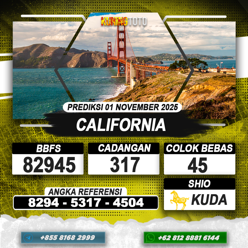 PREDIKSI CALIFORNIA 01 NOVEMBER 2025 | PREDIKSI TOGEL KUNINGTOTO