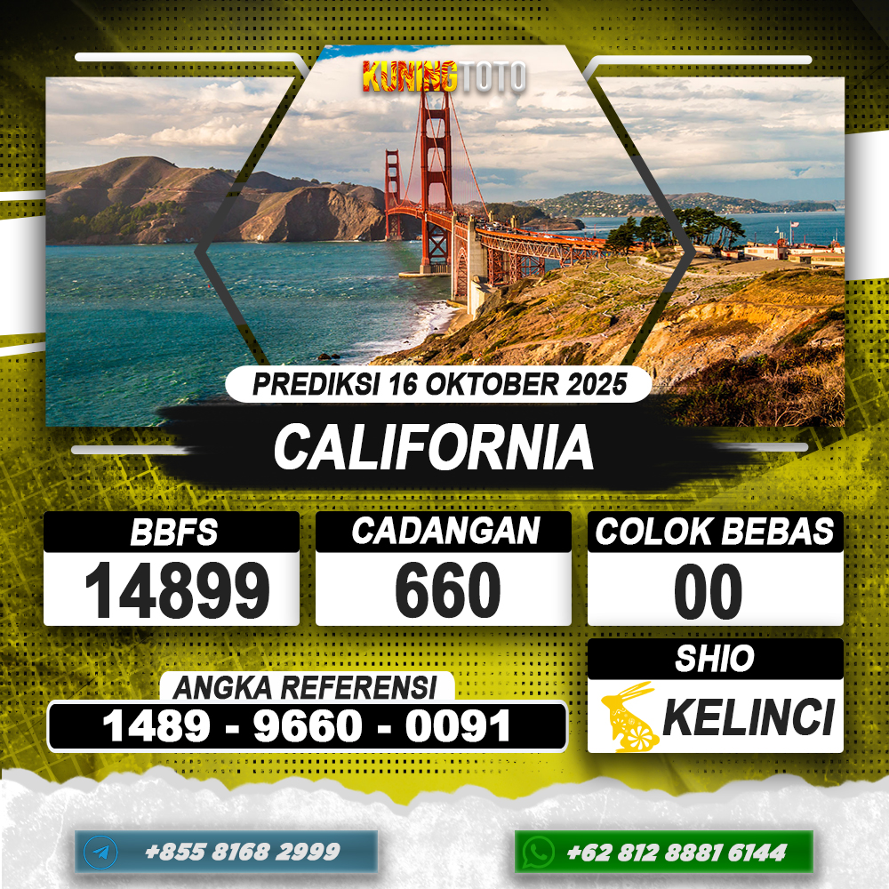 PREDIKSI CALIFORNIA 16 OKTOBER 2025 | PREDIKSI TOGEL KUNINGTOTO