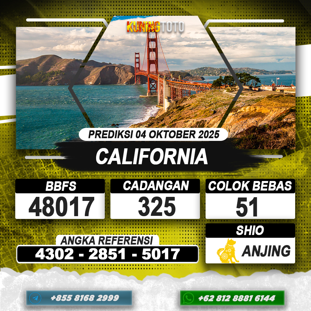 PREDIKSI CALIFORNIA 04 OKTOBER 2025 | PREDIKSI TOGEL KUNINGTOTO