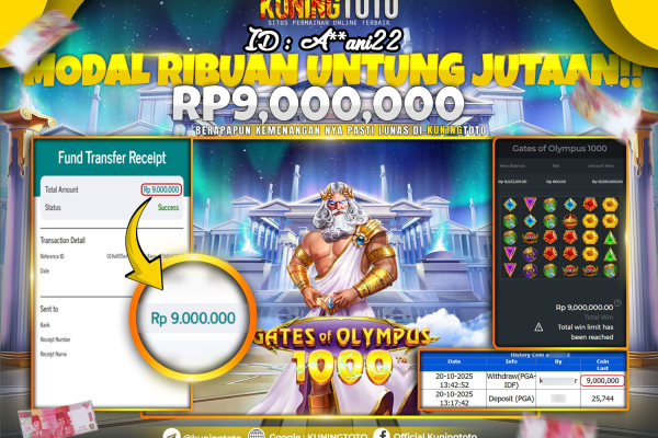 Bukti Kemenangan Slot KuningToto 20 Oktober 2025 Slot Gates of Olympus 1000