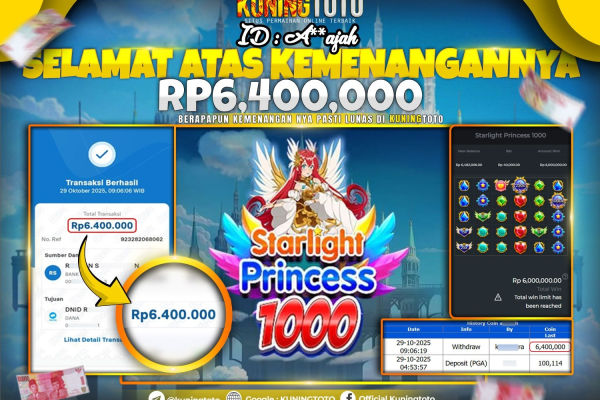 Bukti Kemenangan Slot KuningToto 29 Oktober 2025 Slot Starlight Princess 1000