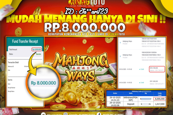 Bukti Kemenangan Slot KuningToto 29 Oktober 2025 Slot Mahjong Ways
