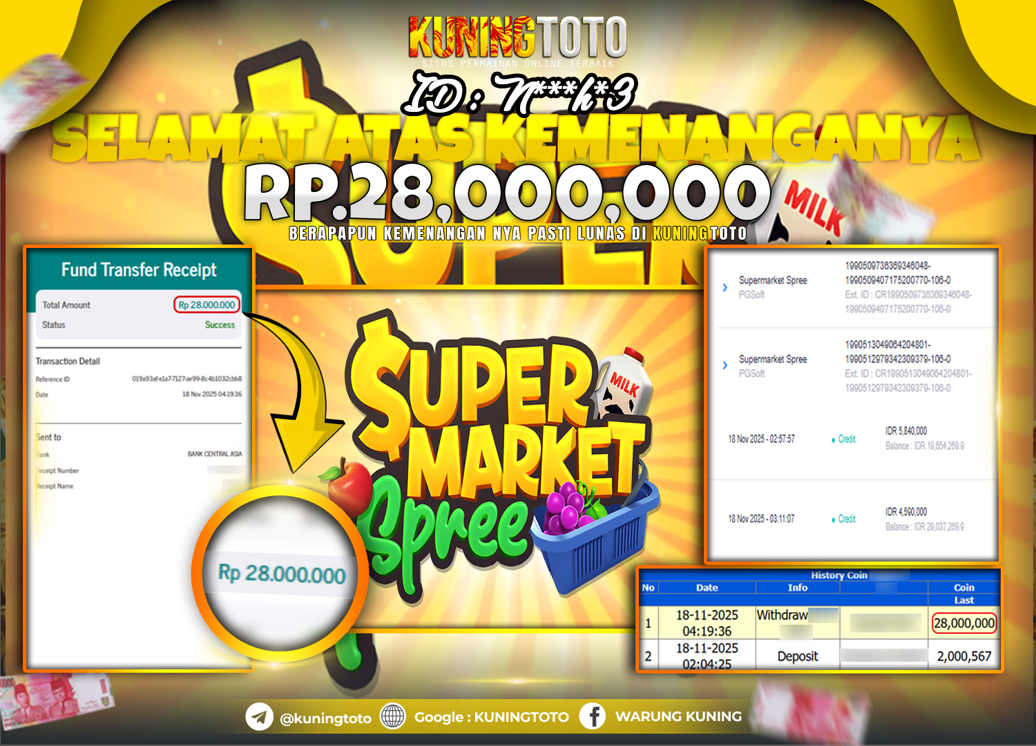 Bukti Kemenangan Slot KuningToto 18 November 2025 Slot Supermarket Spree