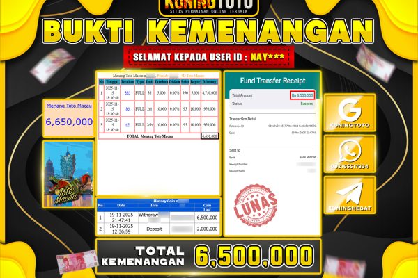 Bukti Kemenangan Togel KuningToto 19 November 2025 Pasaran Toto Macau4D