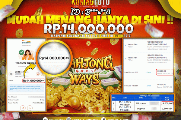 Bukti Kemenangan Slot KuningToto 15 November 2025 Slot Mahjong Ways