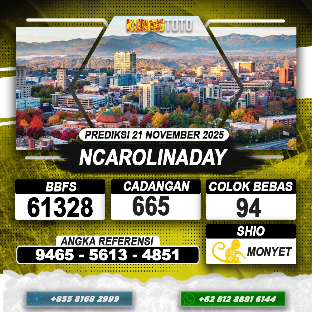 PREDIKSI NCAROLINADAY 21 NOVEMBER 2025 | PREDIKSI TOGEL KUNINGTOTO