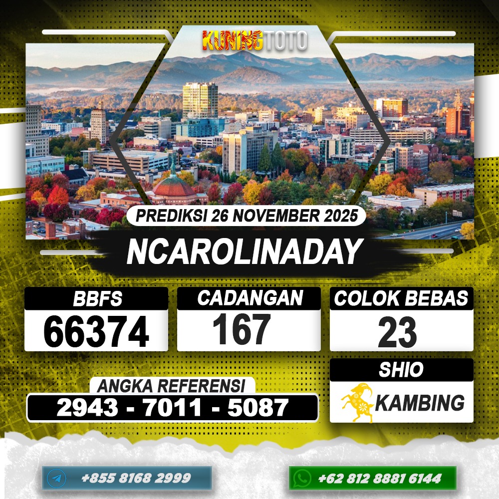 PREDIKSI NCAROLINADAY 26 NOVEMBER 2025 | PREDIKSI TOGEL KUNINGTOTO