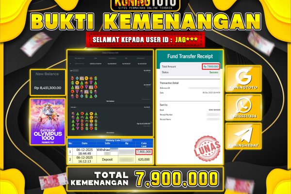 Bukti JP Slot KuningToto 06 Desember 2025 Slot Gates of Olympus 1000