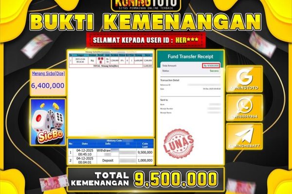 Bukti Kemenangan Slot KuningToto 04 Desember 2025 Sicbo Dice