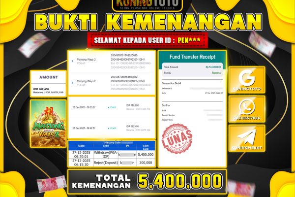Bukti Kemenangan Slot KuningToto 27 Desember 2025 Slot Mahjong Ways 2